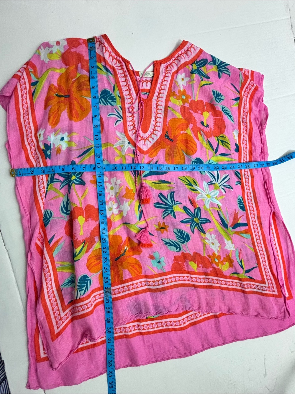 Spartina 449 Pink Tropical Floral Tassel Swimsuit Coverup Resort One Size - Picture 13 of 13